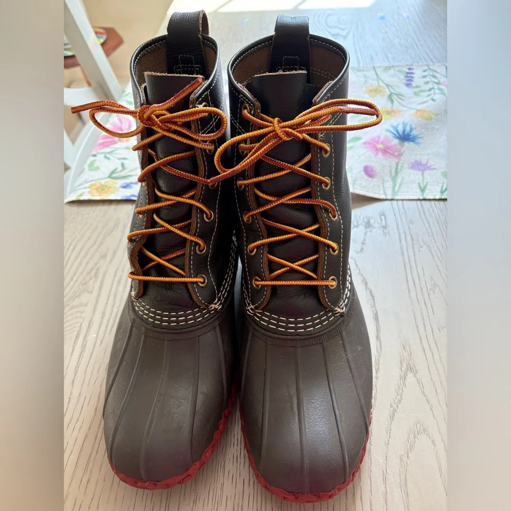 LL Bean Men’s Classic Waterproof Duck Boots in Dark Brown with Red Sole - Picture 1 of 4